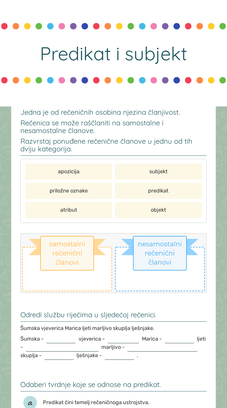 Predikat i subjekt worksheet preview