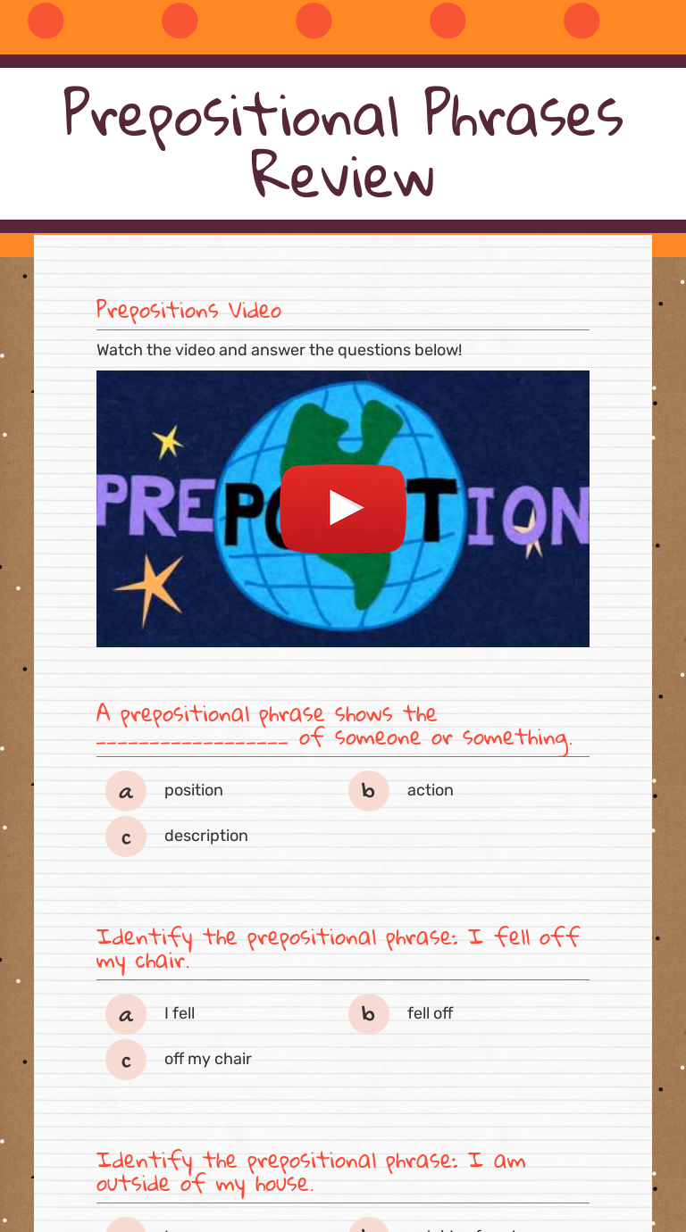 Prepositional Phrases Review | Interactive Worksheet by Clerisa Findley