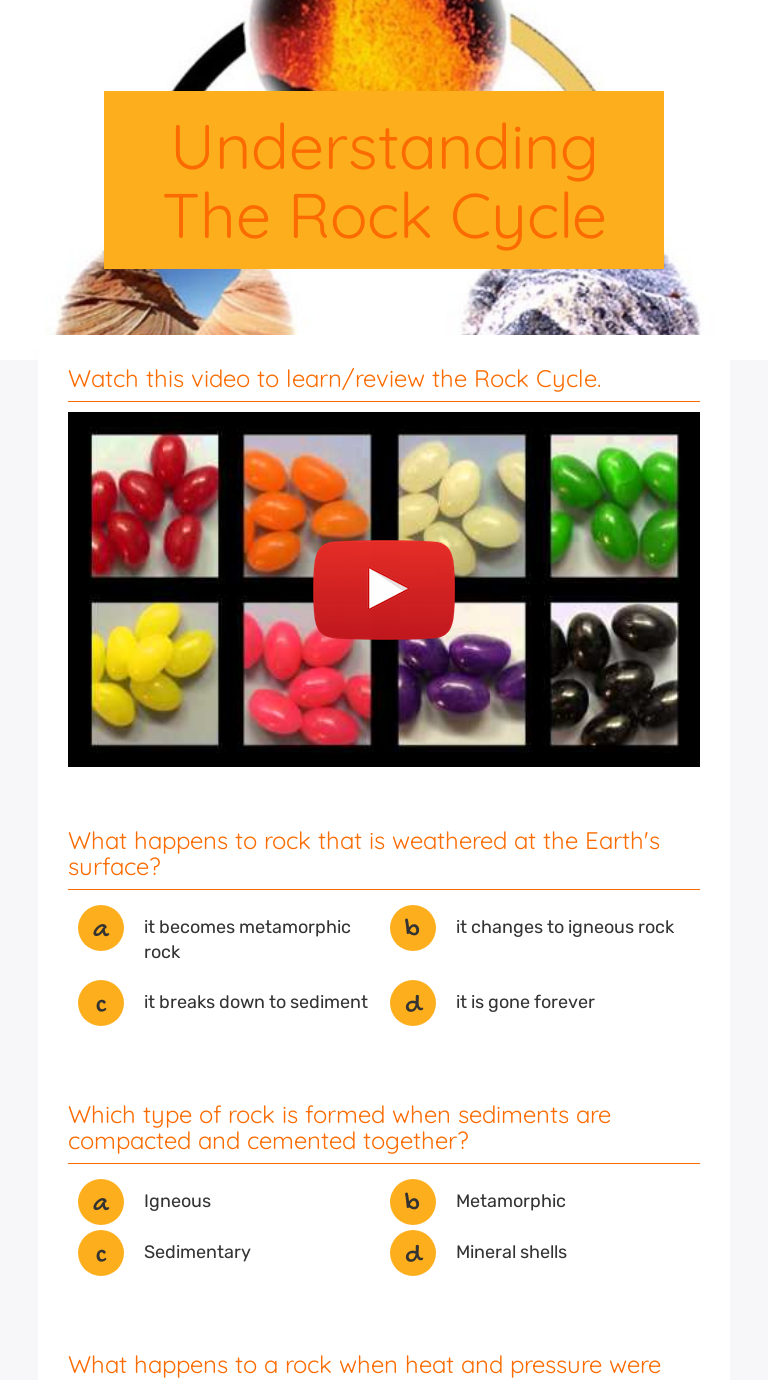 Understanding The Rock Cycle worksheet preview image