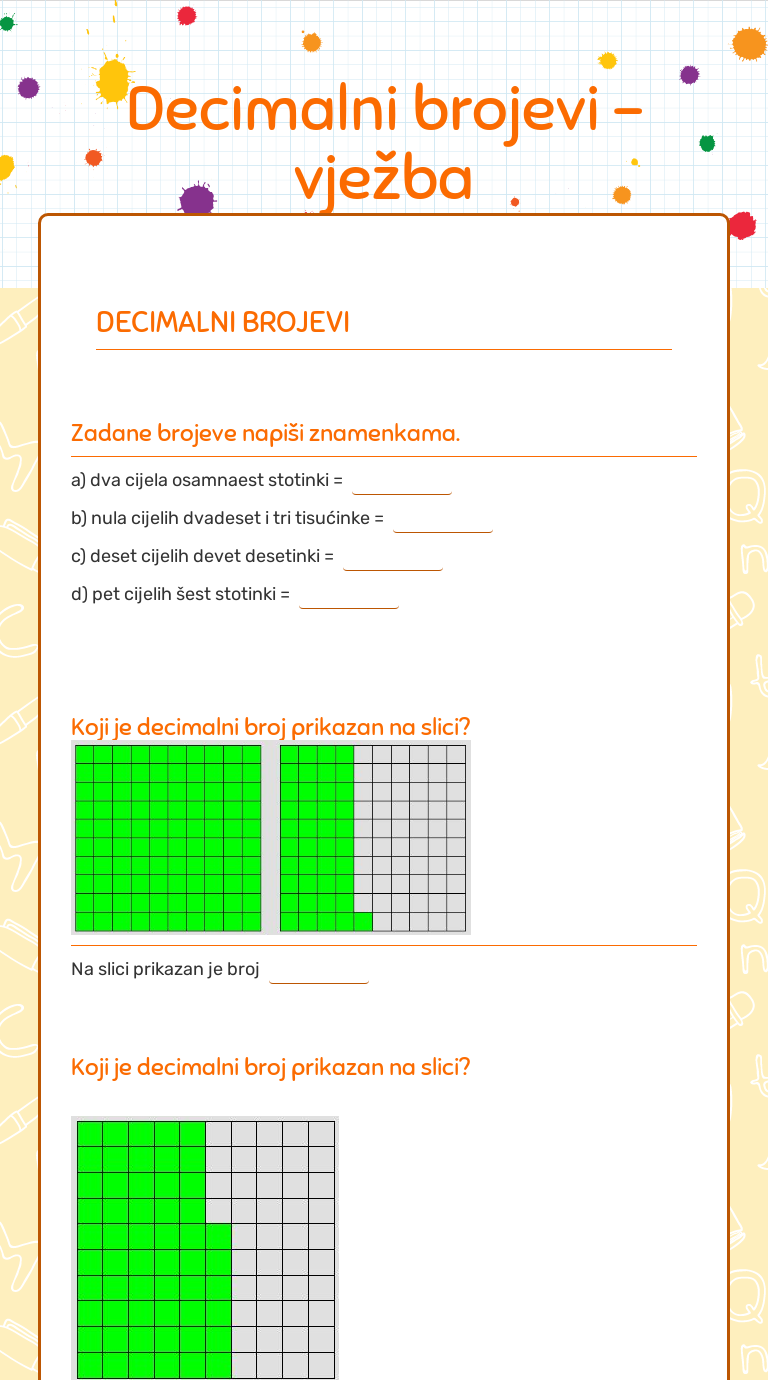 Decimalni Brojevi - Vježba | Interactive Worksheet By Mirela Konjarik ...