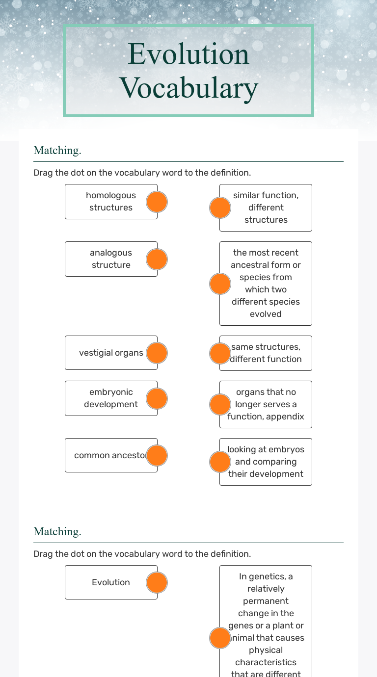 Evolution Vocabulary | Interactive Worksheet by Megan McDonnell | Wizer.me