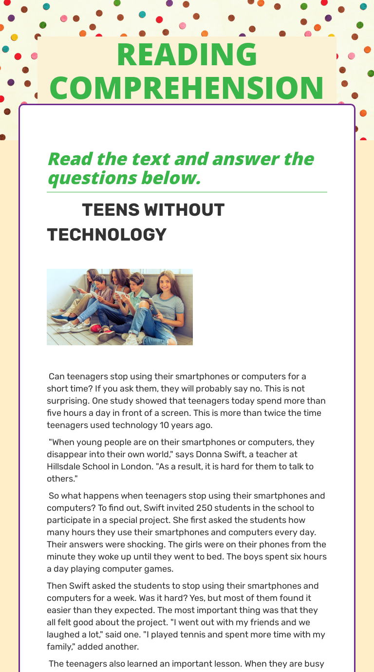 READING COMPREHENSION | Interactive Worksheet by Mateja Golub | Wizer.me