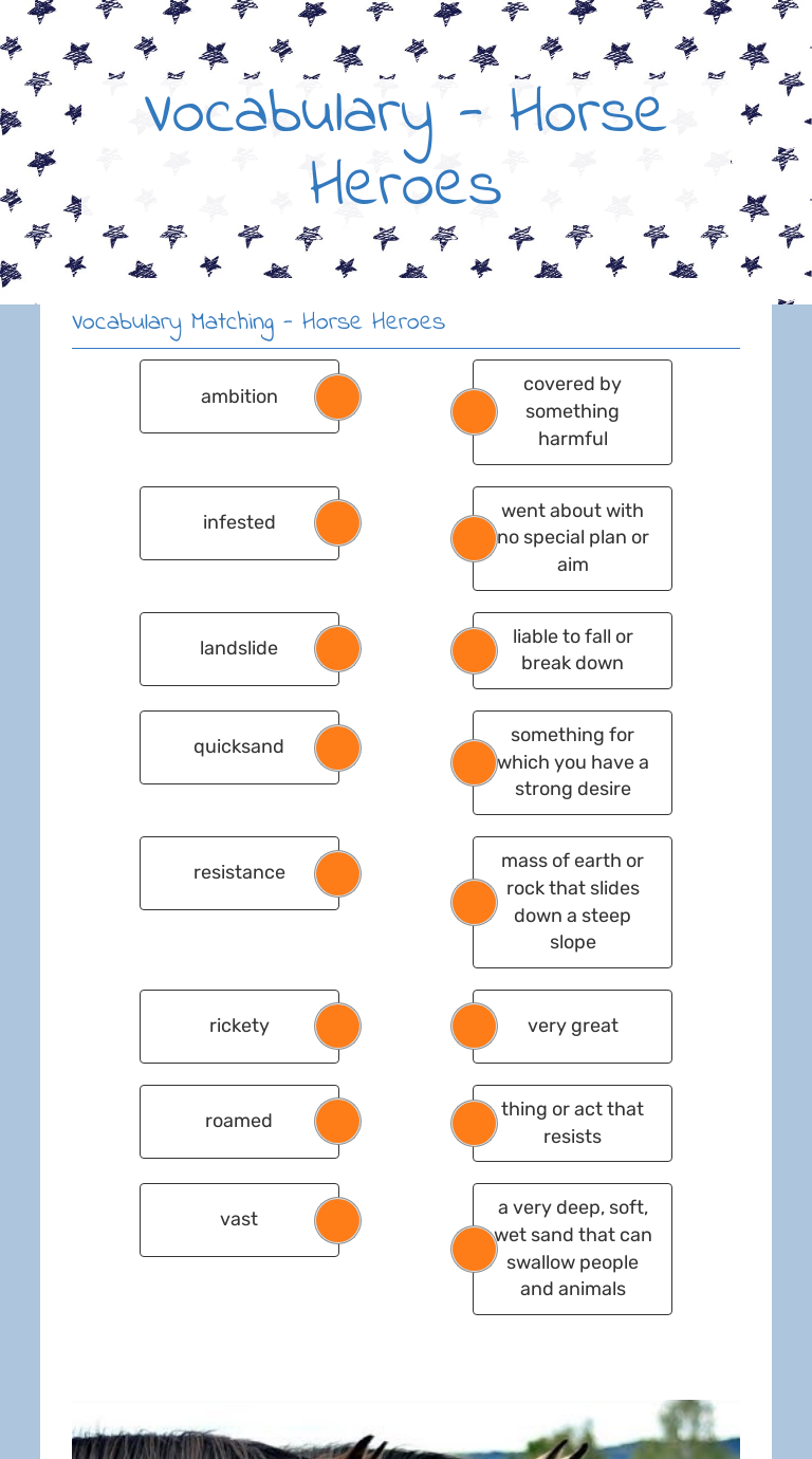 Vocabulary - Horse Heroes Grade 4 worksheet preview