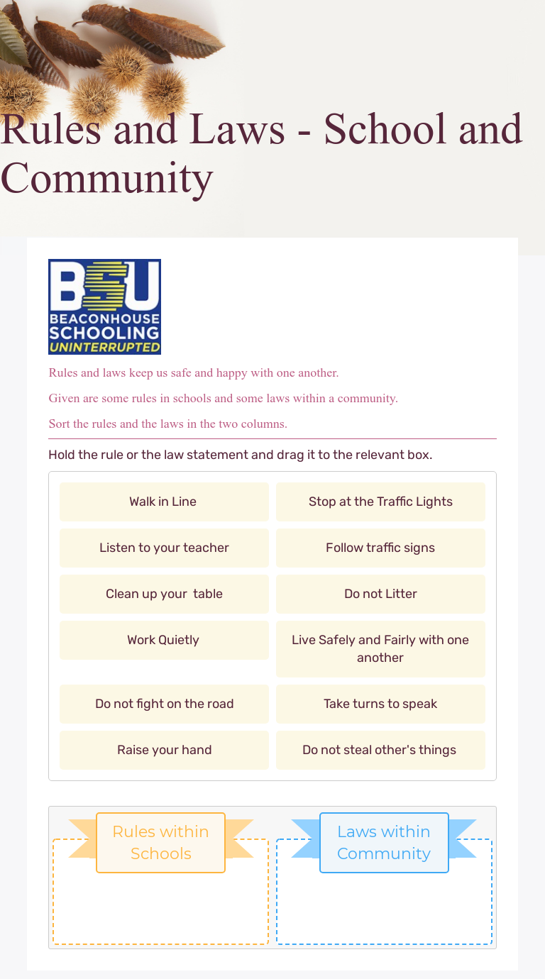 Rules and Laws - School and Community | Interactive Worksheet by ...