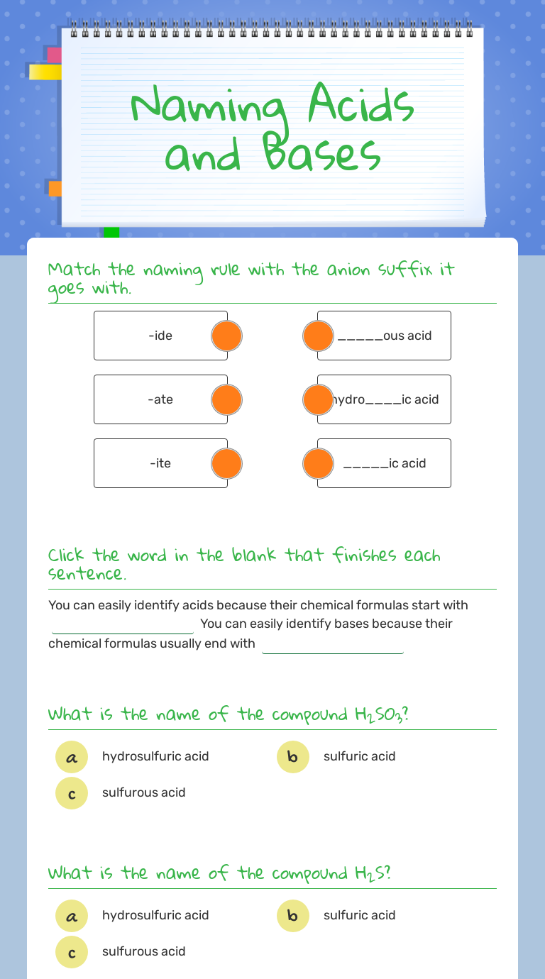 Naming Acids And Bases Worksheet Chemistry Answer Key 