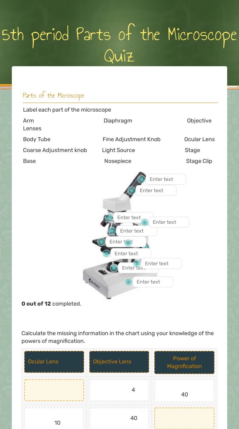 Fill In The Blank Microscope Parts Quiz - Micropedia