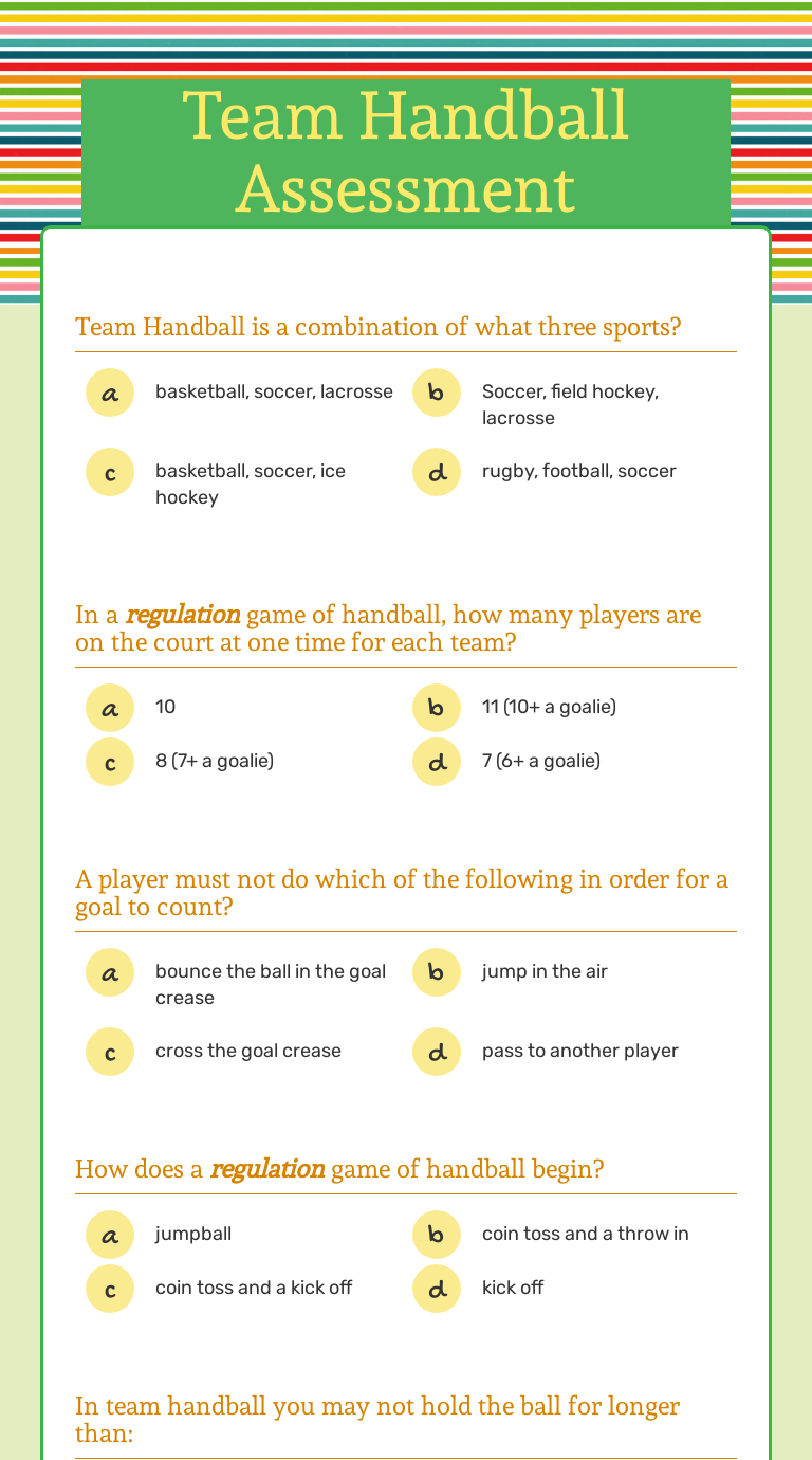 Team Handball Assessment Interactive Worksheet by Amy Fearne Wizer.me
