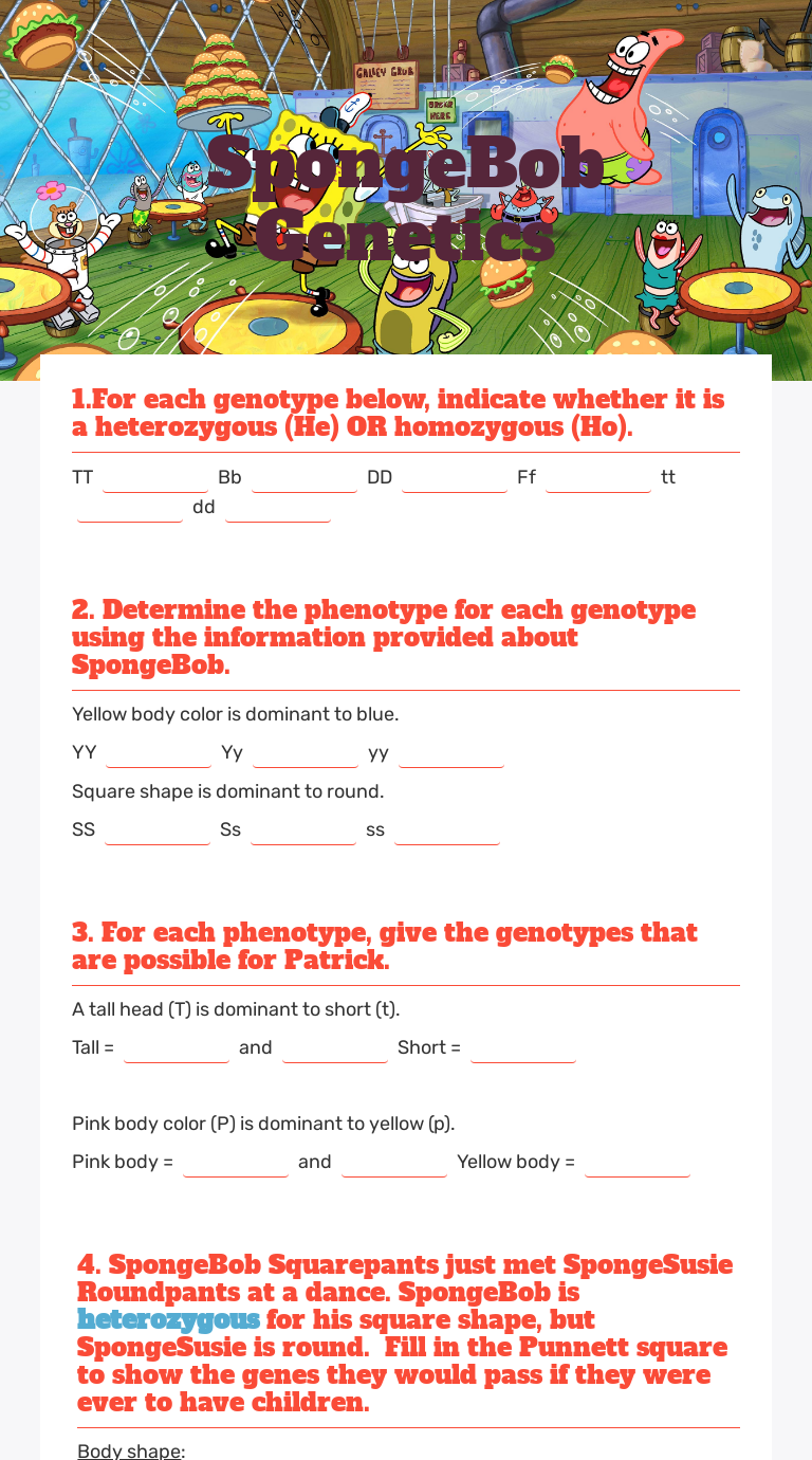 SpongeBob Interactive Worksheet by Shelley Glossner Wizer.me