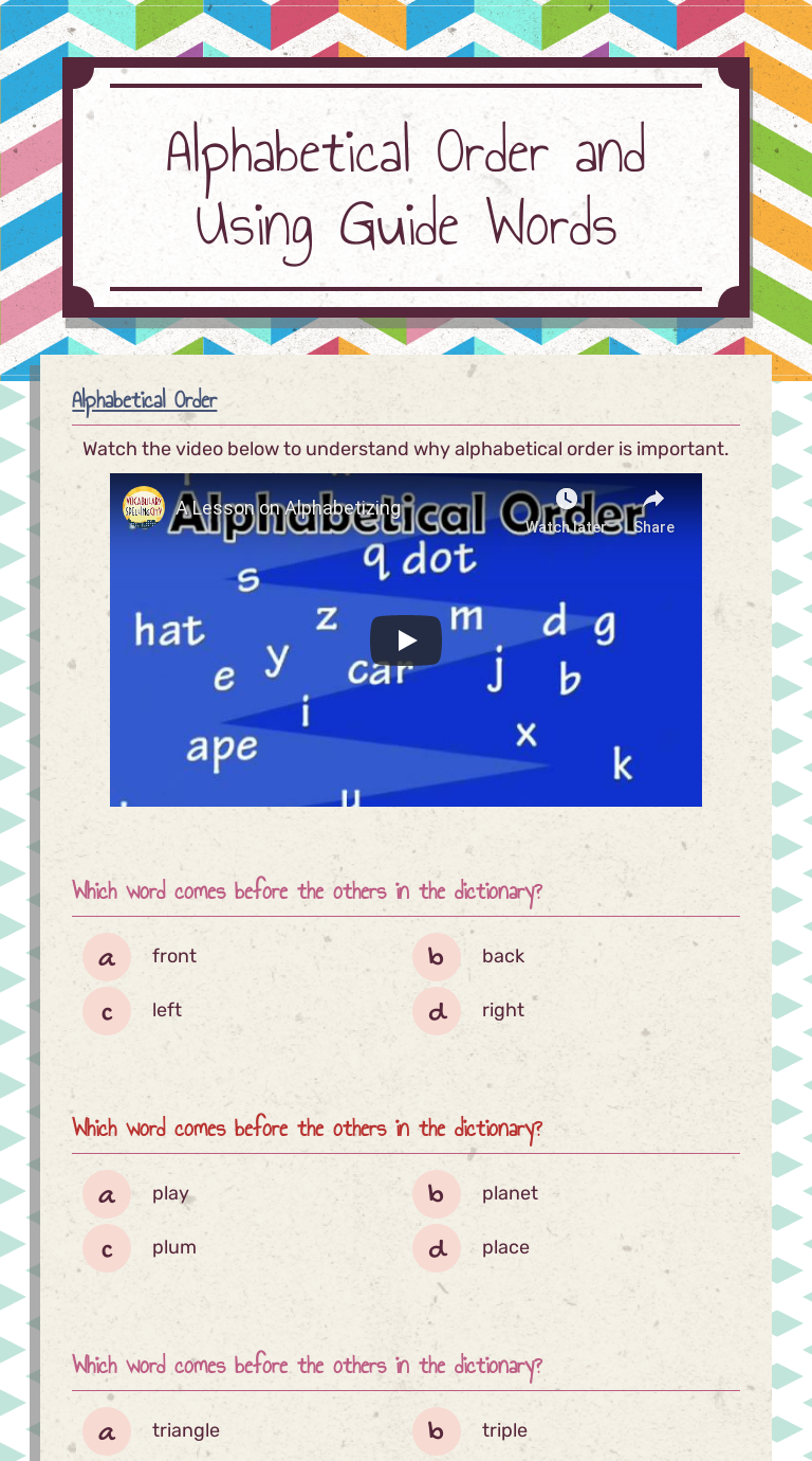 Alphabetical Order and Using Guide Words | Interactive ...