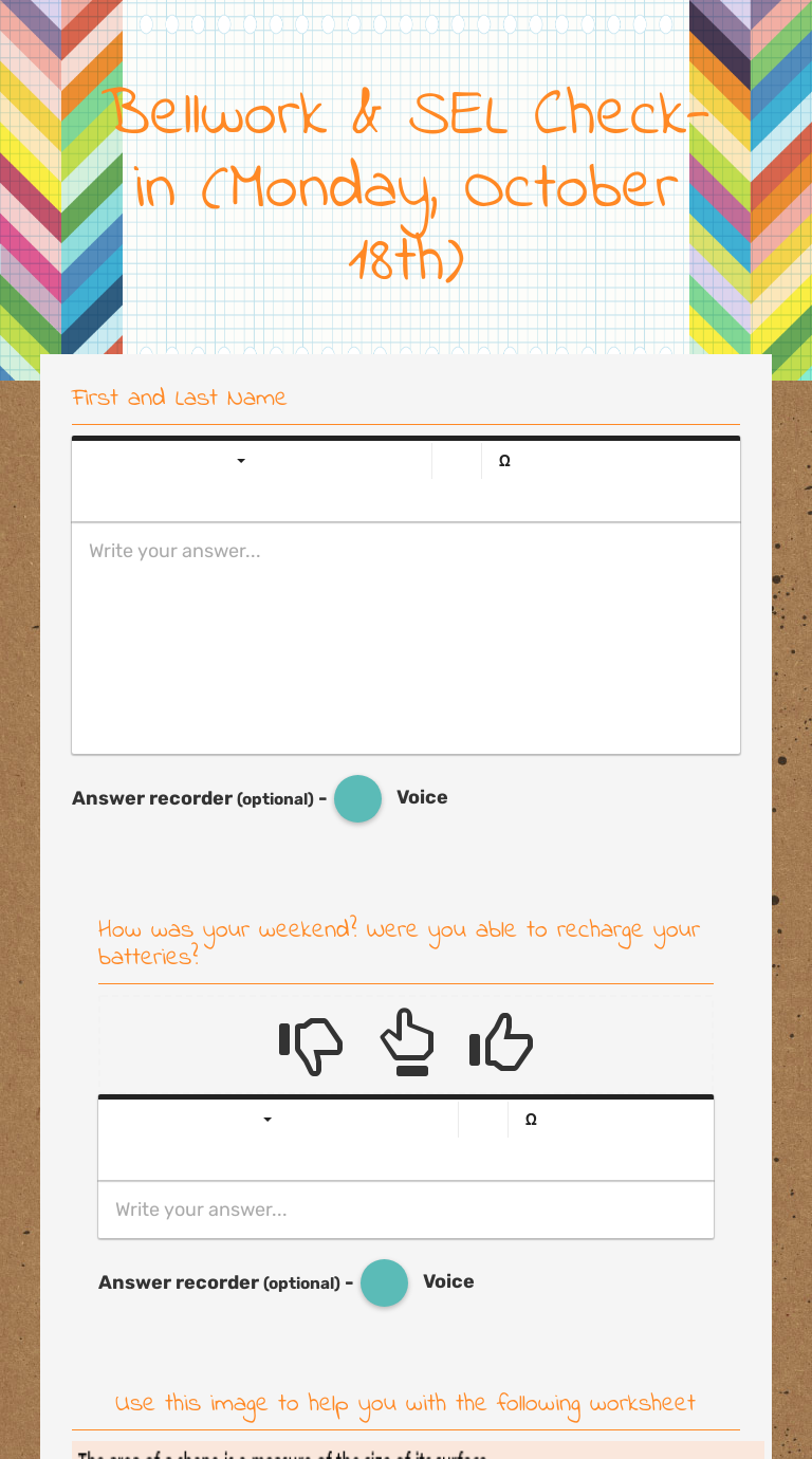 Bellwork & SEL Check-in (Monday, October 18th) worksheet preview image