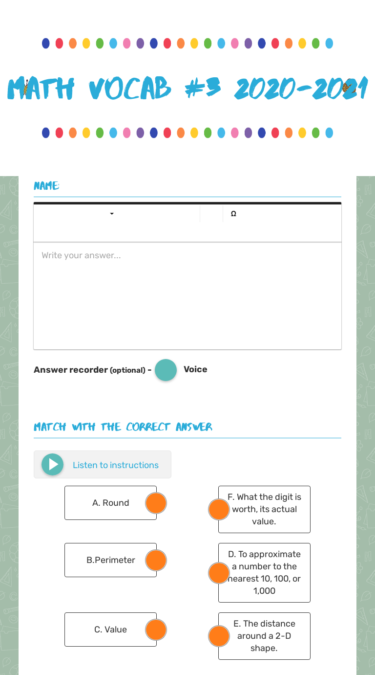 Math Vocab #3 2020-2021 Grade 3 worksheet preview