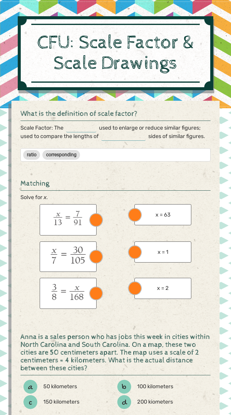 CFU: Scale Factor & Scale Drawings  Interactive Worksheet by Pertaining To Scale Drawings Worksheet 7th Grade