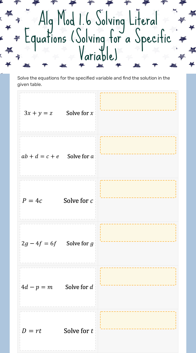 Mastering Literal Equations with Kuta Software Worksheets