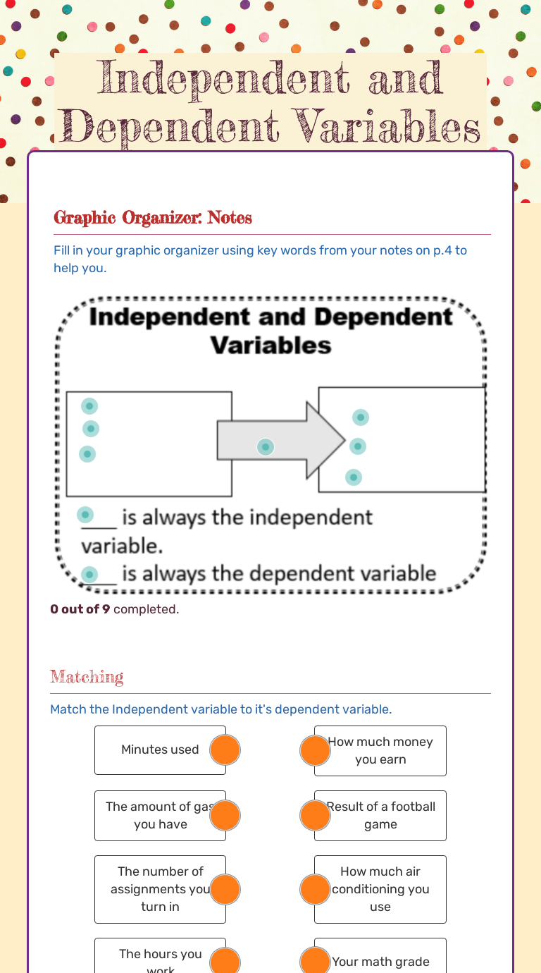 Independent and Dependent Variables  Interactive Worksheet by With Regard To Dependent And Independent Variables Worksheet