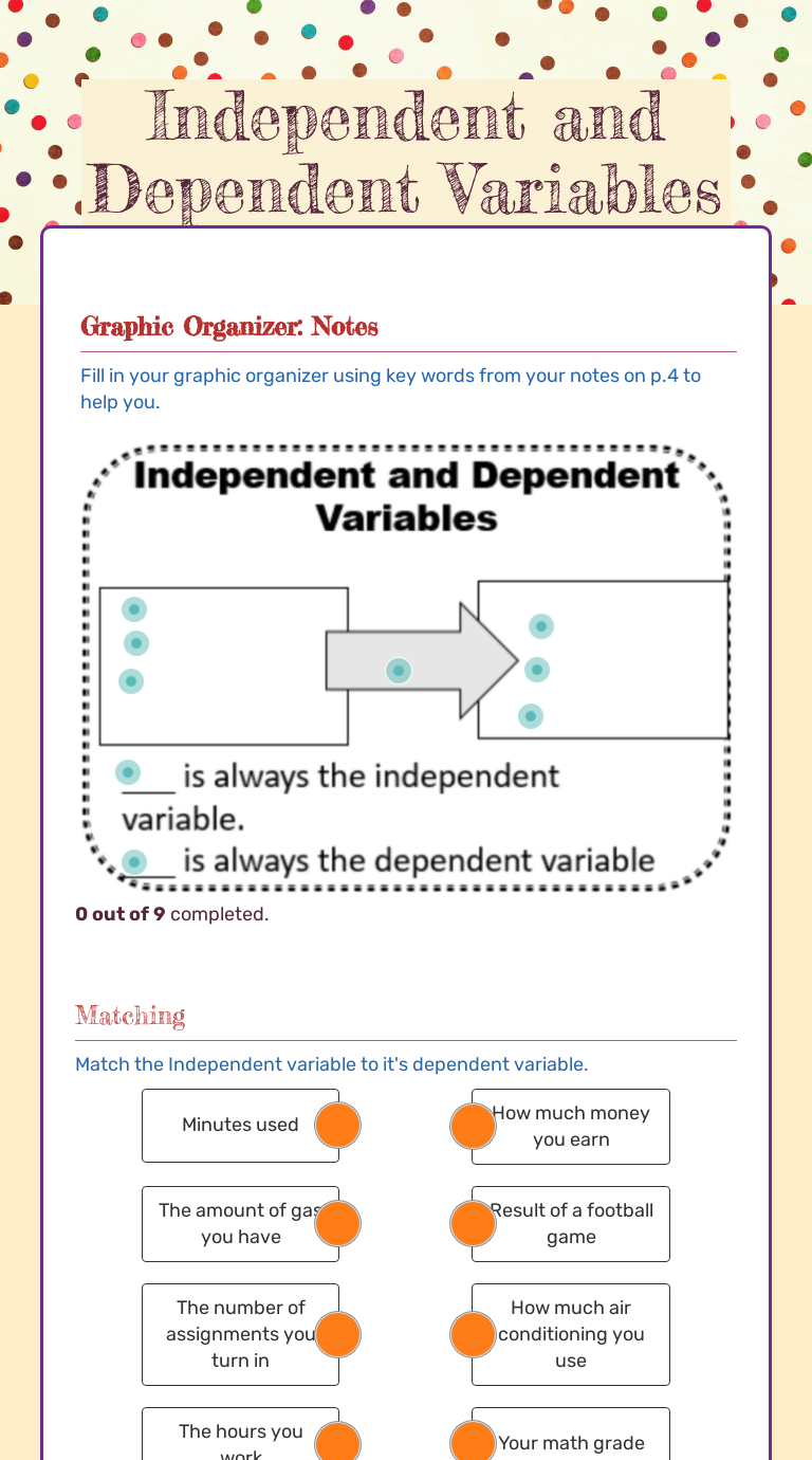 Independent and Dependent Variables  Interactive Worksheet by Throughout Dependent And Independent Variables Worksheet