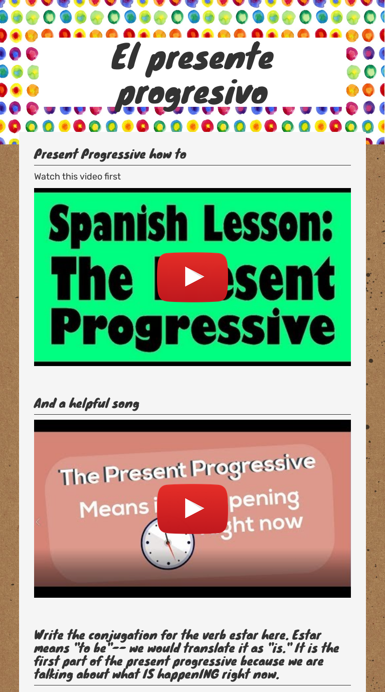 El Presente Progresivo | Interactive Worksheet By Emily Harris-Henry ...