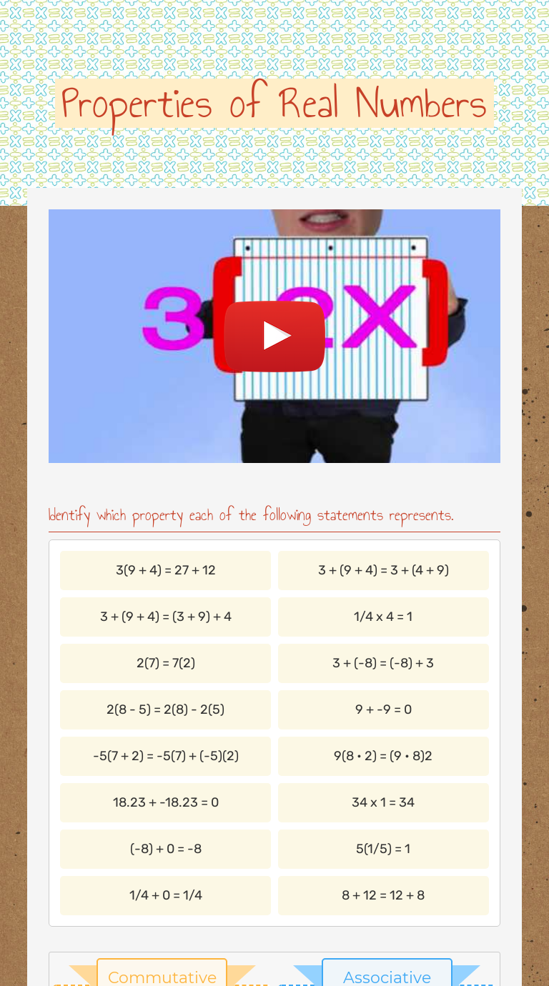 Properties of Real Numbers  Interactive Worksheet by Lauren Smith In Properties Of Real Numbers Worksheet