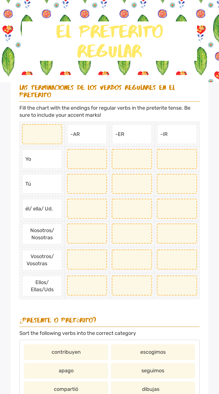 El preterito Regular worksheet preview image