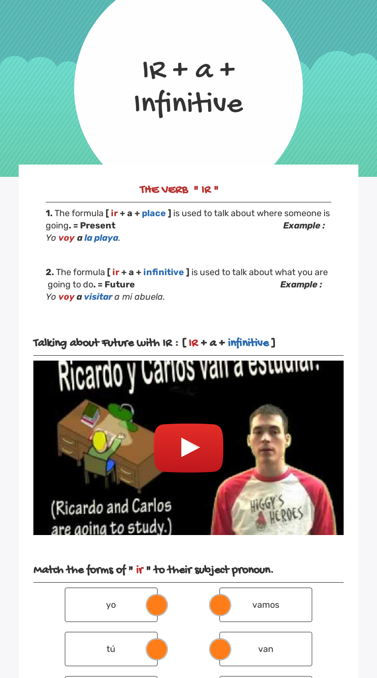 IR   a   Infinitive Interactive Worksheet by Christa DiStefano Wizer me IR   a   Infinitive Interactive Worksheet by Christa DiStefano Wizer me