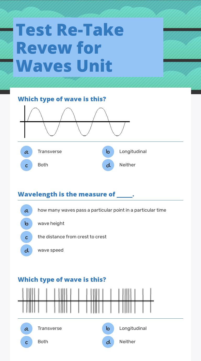 Test  Re-Take Revew for          
Waves Unit Grade 8 worksheet preview
