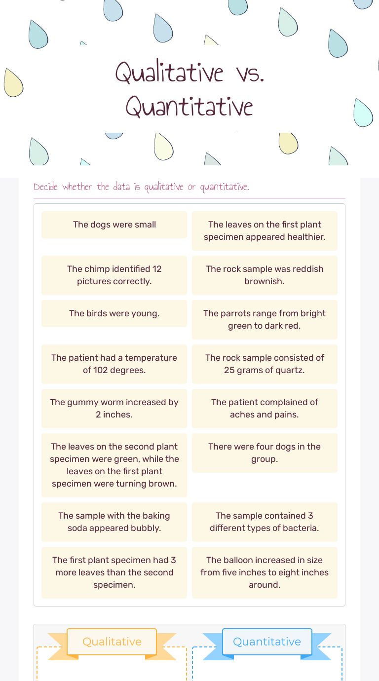 Qualitative vs. Quantitative  Interactive Worksheet by Aimee Intended For Qualitative Vs Quantitative Worksheet