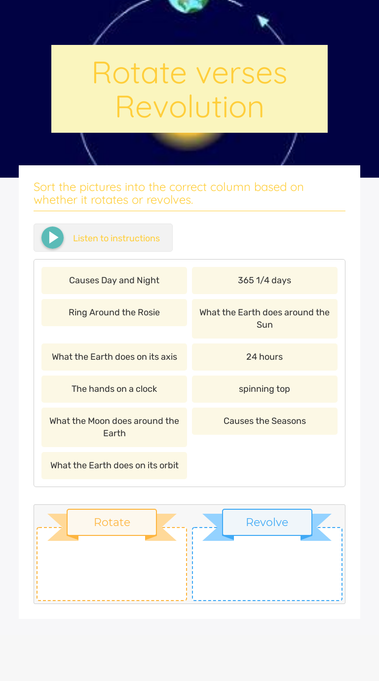 Rotate Verses Revolution Interactive Worksheet By Kelly Rapoza Wizer Me