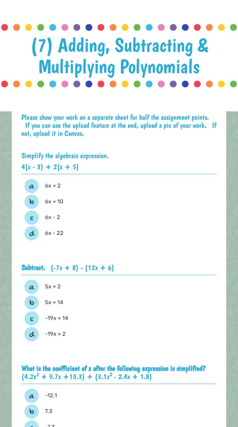 (7) Adding, Subtracting & Multiplying Polynomials | Interactive ...