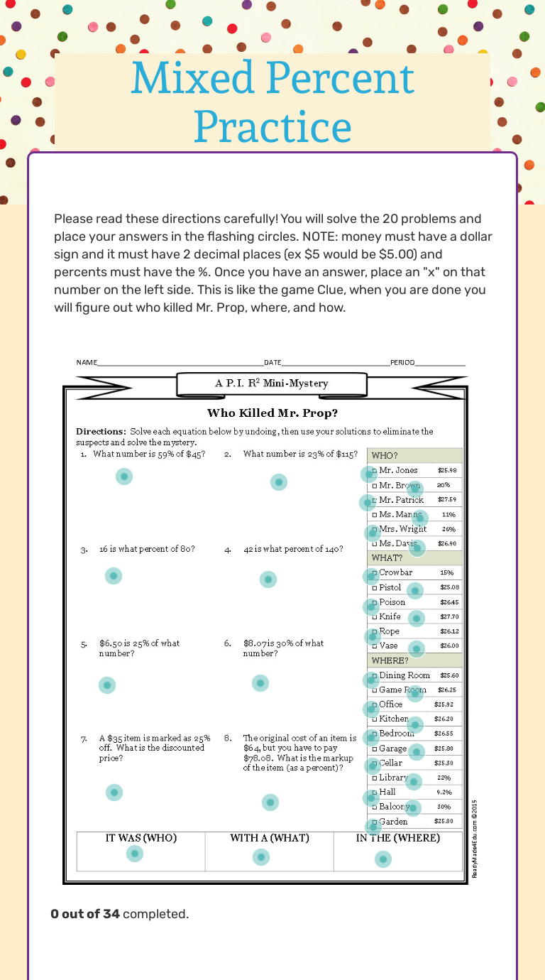 Mixed Percent Practice Interactive Worksheet By Brianna Donabedian 