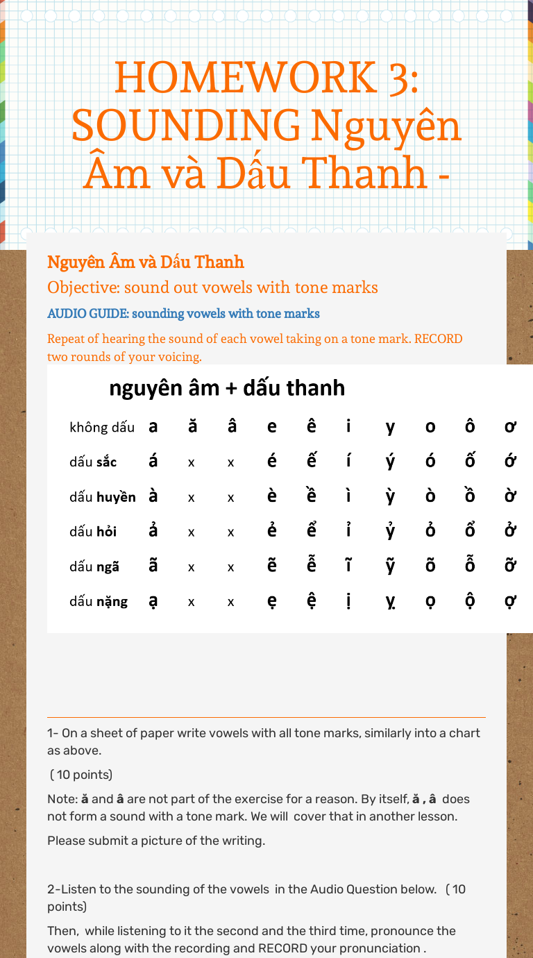 Homework 3 Sounding Nguyen Am Va Dấu Thanh Interactive Worksheet By Tin Nguyen Wizer Me