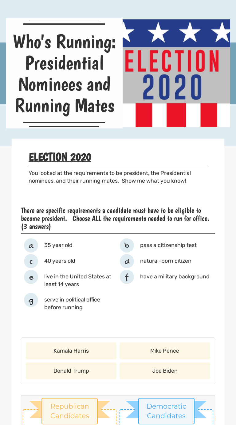 Who's Running: Presidential Nominees and Running Mates Grade 7 worksheet preview