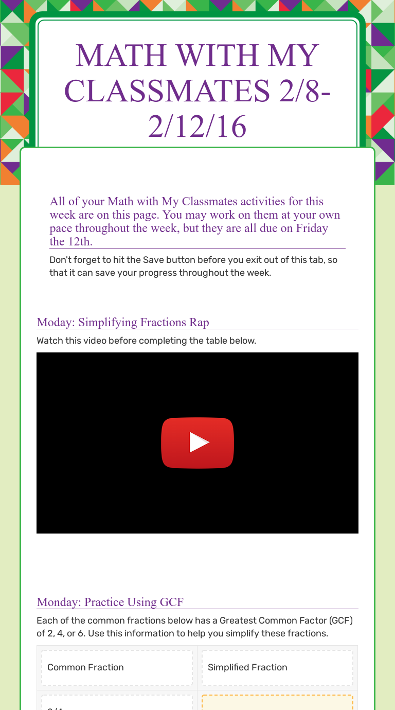 Math With My Classmates 2 8 2 12 16 Interactive Worksheet By