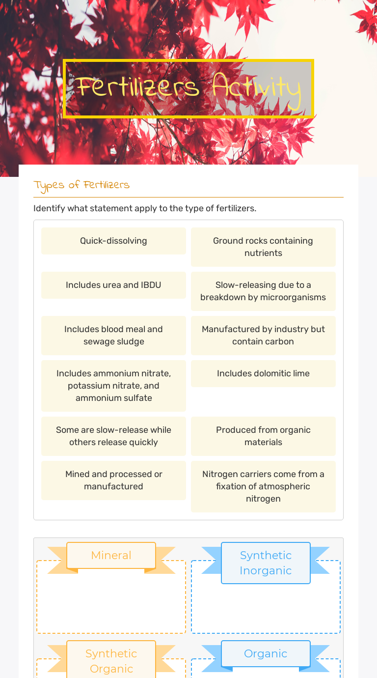 Fertilizers Activity Interactive Worksheet by Denise DeBusk Wizer.me
