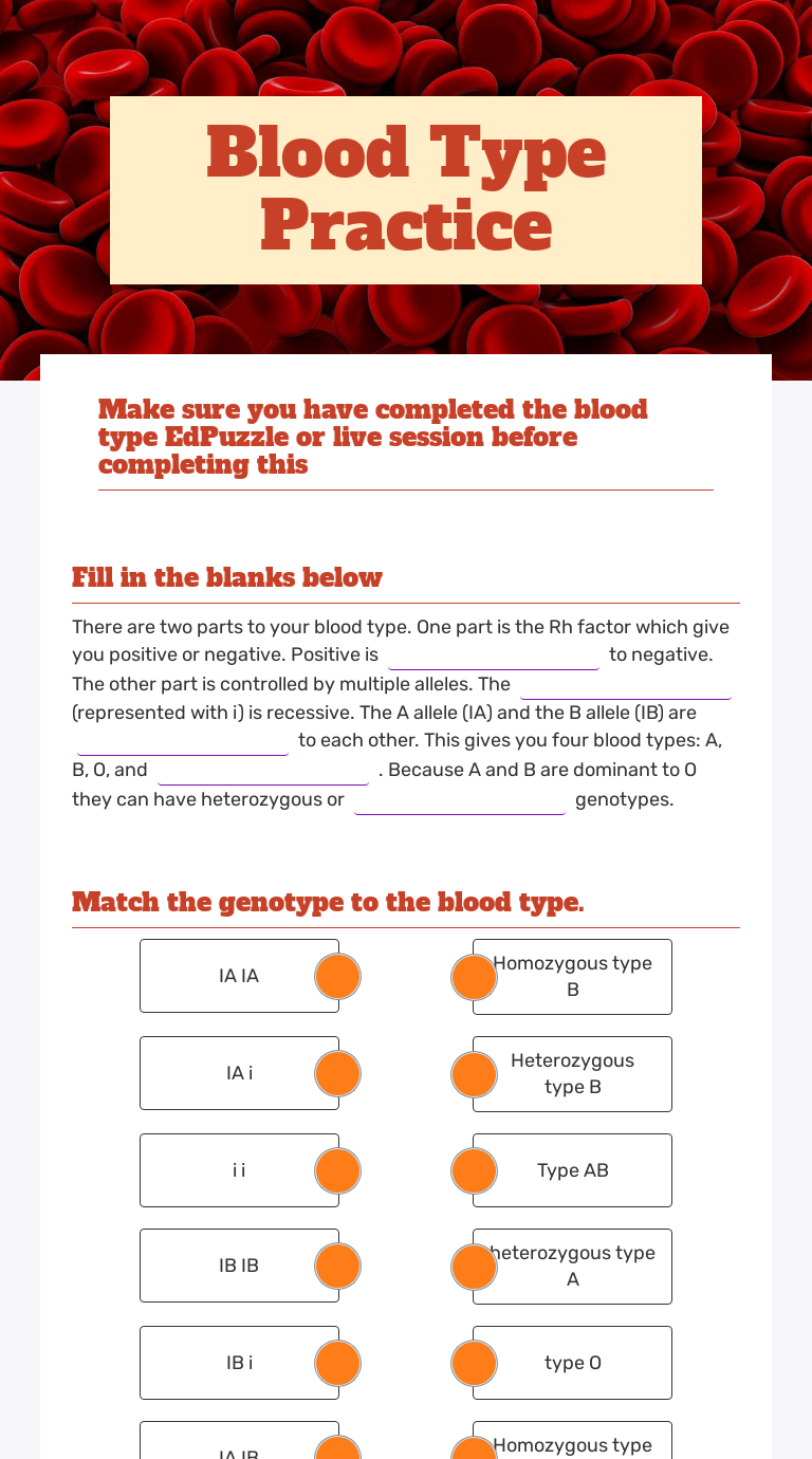 Blood Type Practice Interactive Worksheet By Kelly Dillman Wizer Me