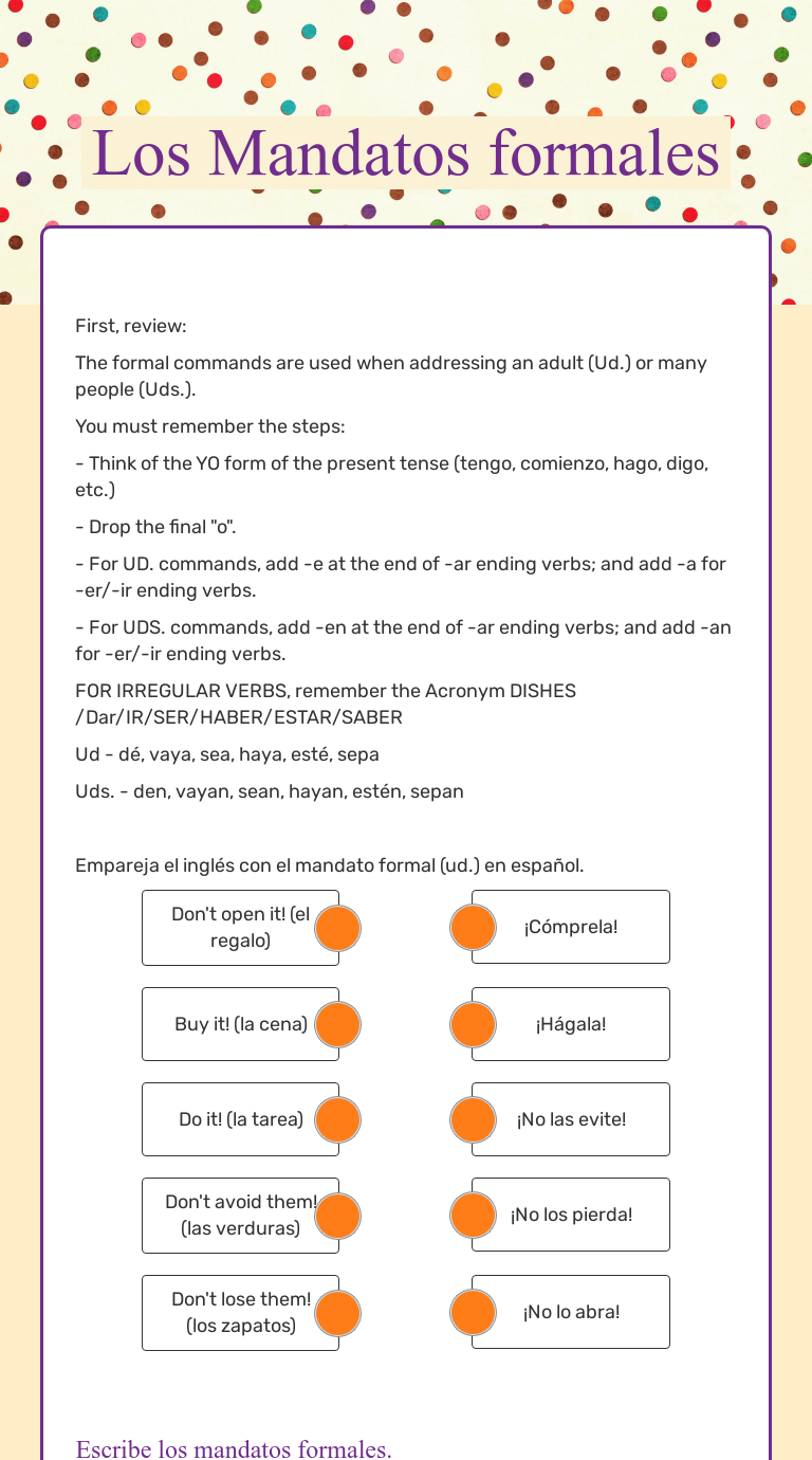 Los Mandatos Formales | Interactive Worksheet By Emily Moore | Wizer.me