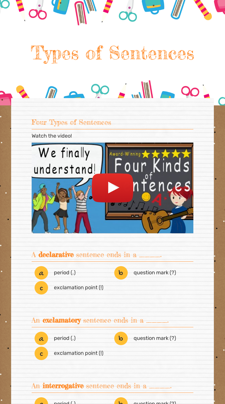 Types of Sentences worksheet preview image