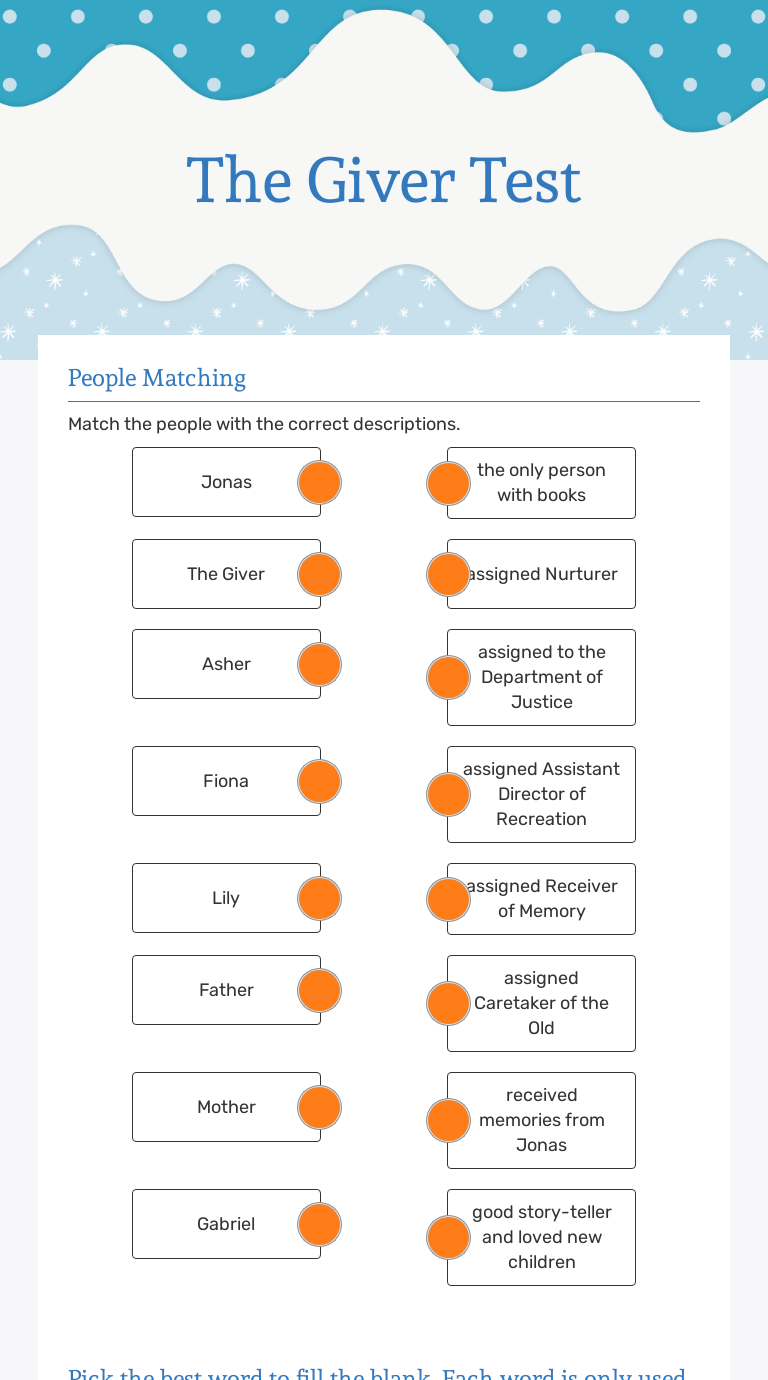 The Giver Test worksheet preview image