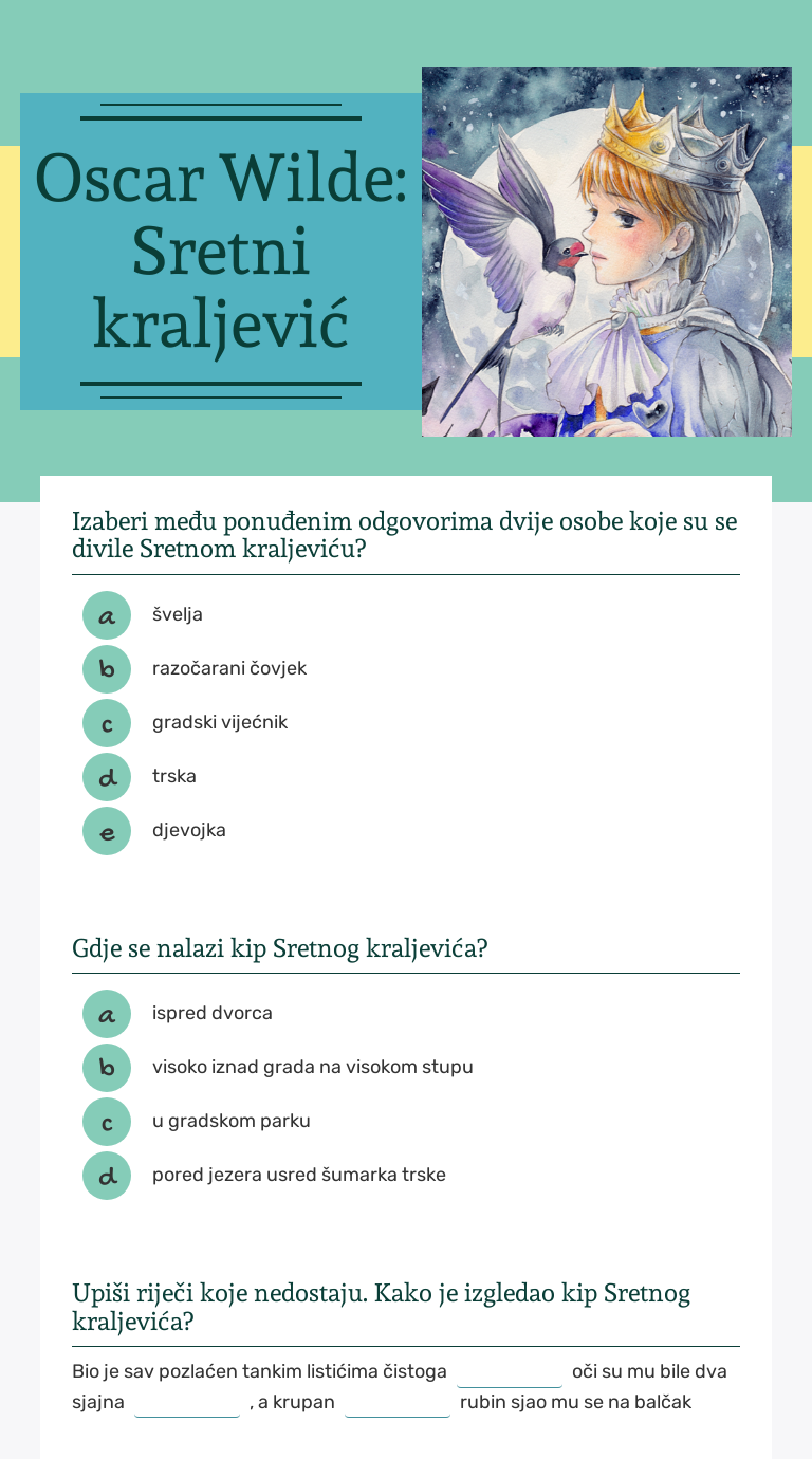 Oscar Wilde: Sretni kraljević Grade 6 worksheet preview