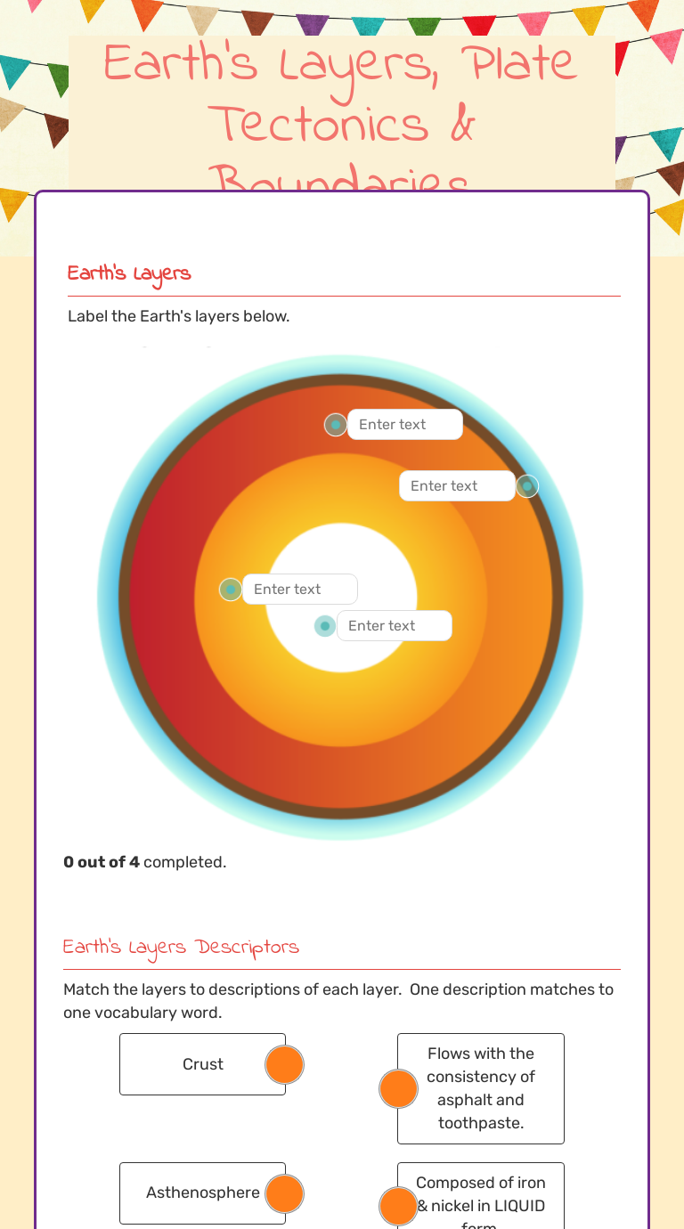 Earth's Layers, Plate Tectonics & Boundaries worksheet preview
