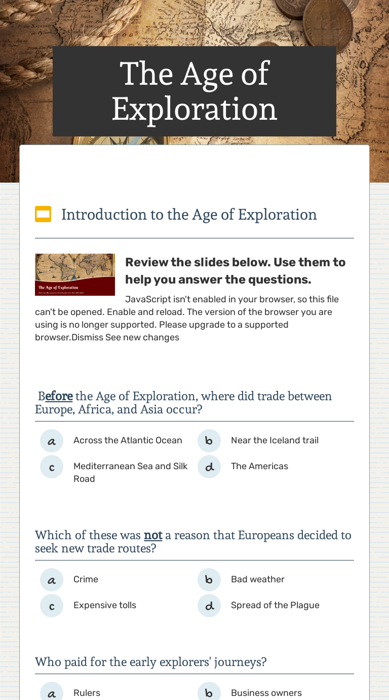 Age Of Exploration Worksheet - Admuscente