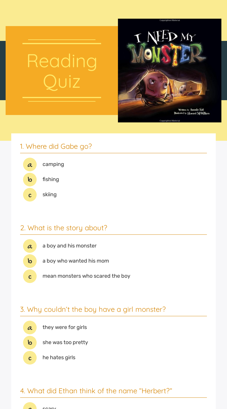 Reading Quiz worksheet preview image