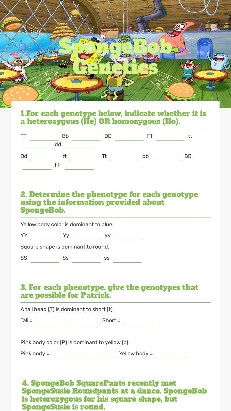 Spongebob Genetics Answer Key : Bikini Bottom Genetics 2 Worksheet With