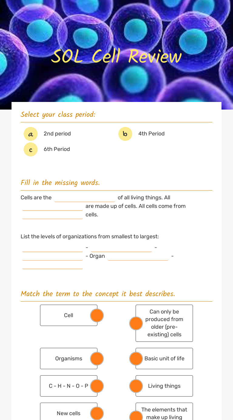 SOL Cell Review | Interactive Worksheet by Julie Krause | Wizer.me