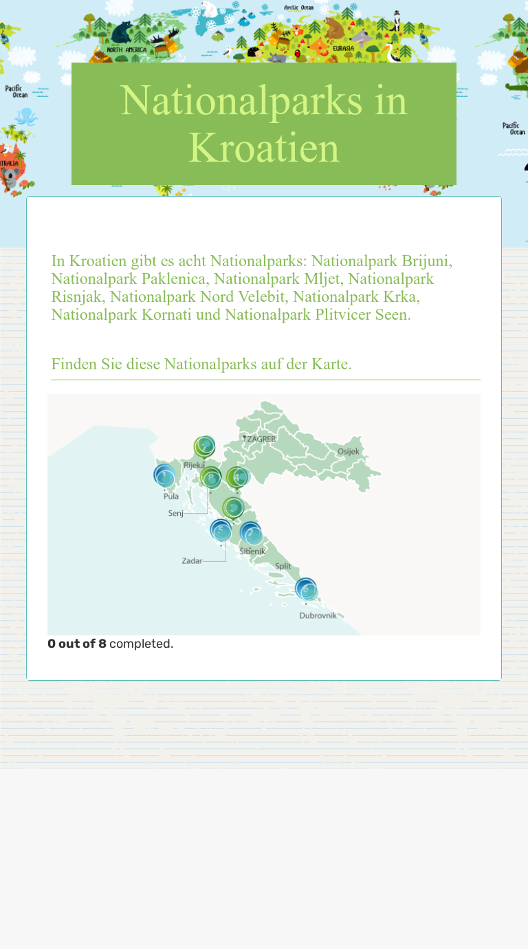 Nationalparks in Kroatien worksheet preview image