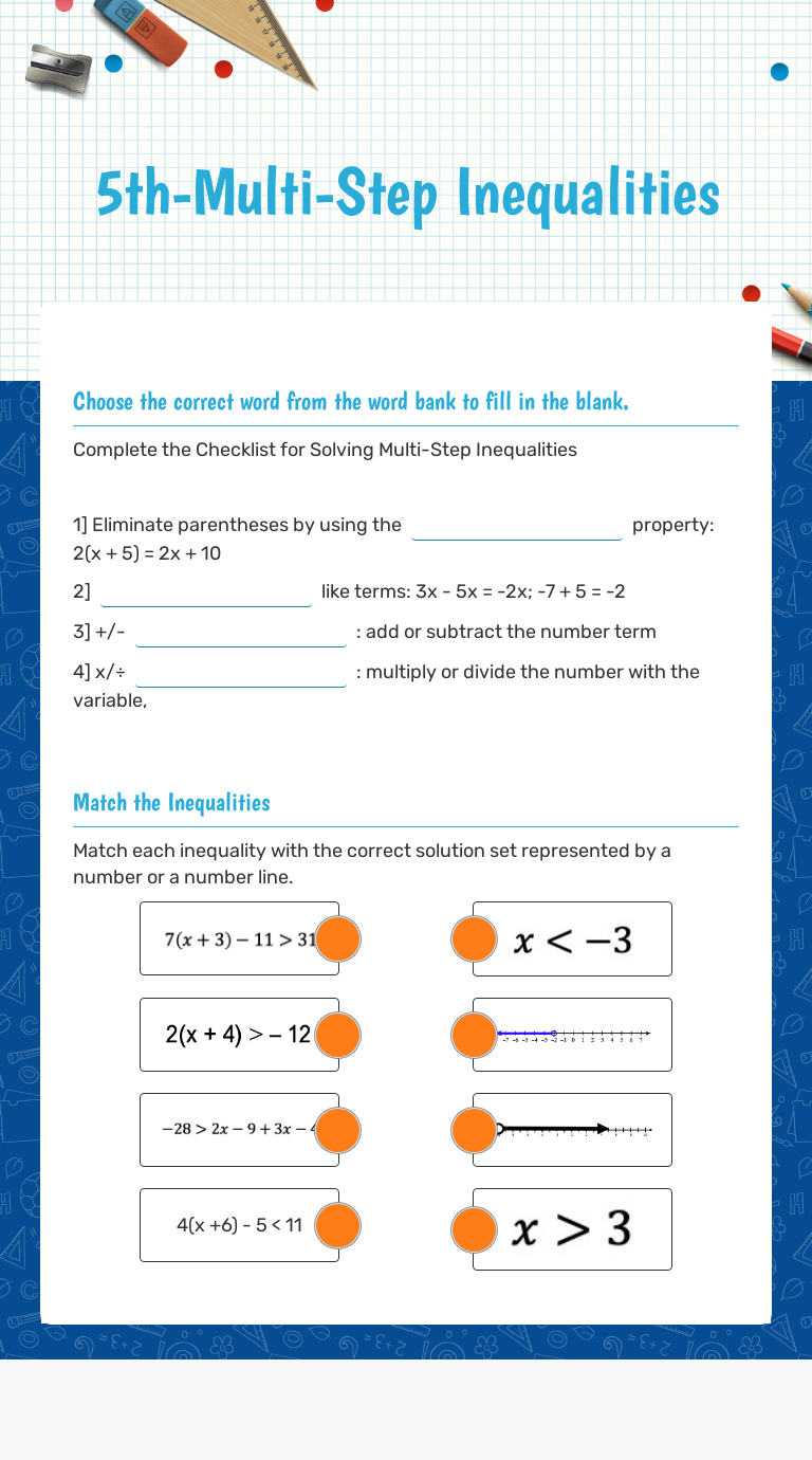 24th-Multi-Step Inequalities  Interactive Worksheet by Jessica Pertaining To Multi Step Inequalities Worksheet