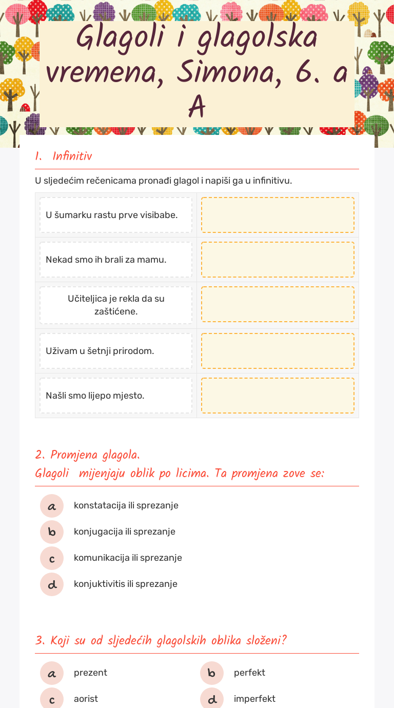 Glagoli I Glagolska Vremena, Simona, 6. A A | Interactive Worksheet By ...