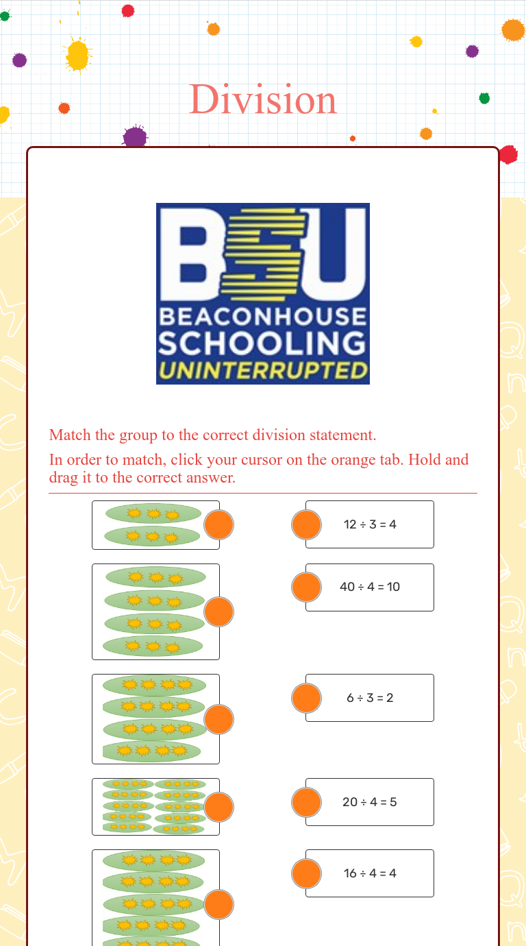 Division Grade 1 worksheet preview
