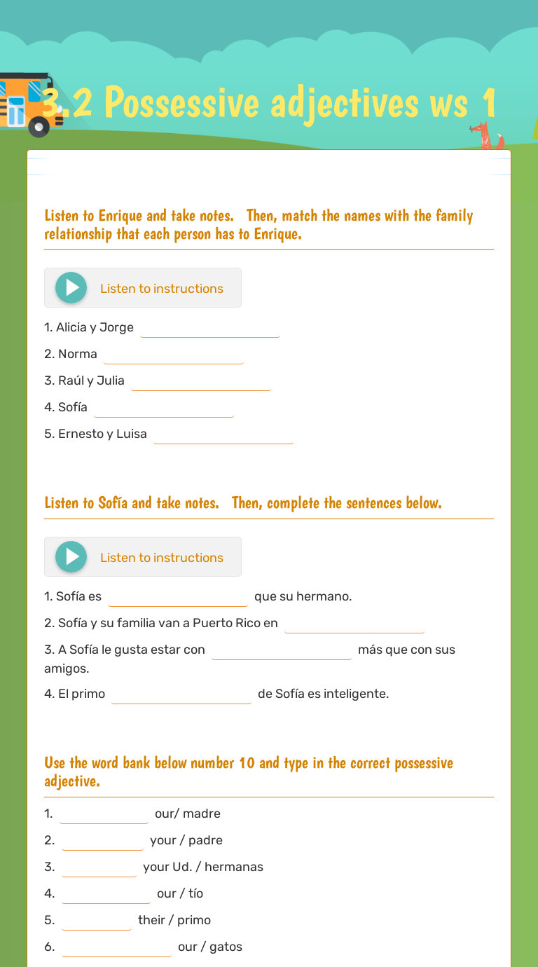 Possessive Adjectives Interactive Worksheet Ejercicios Interactivos