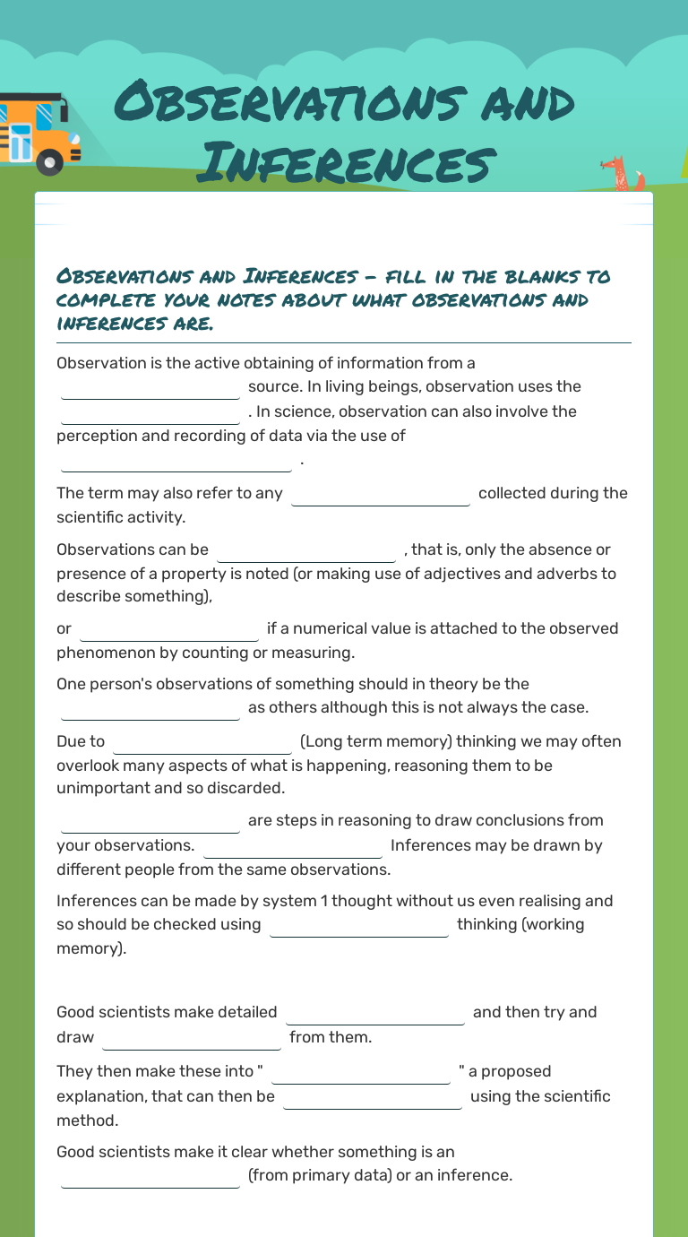 Observations and Inferences  Interactive Worksheet by James Cooke In Observation And Inference Worksheet