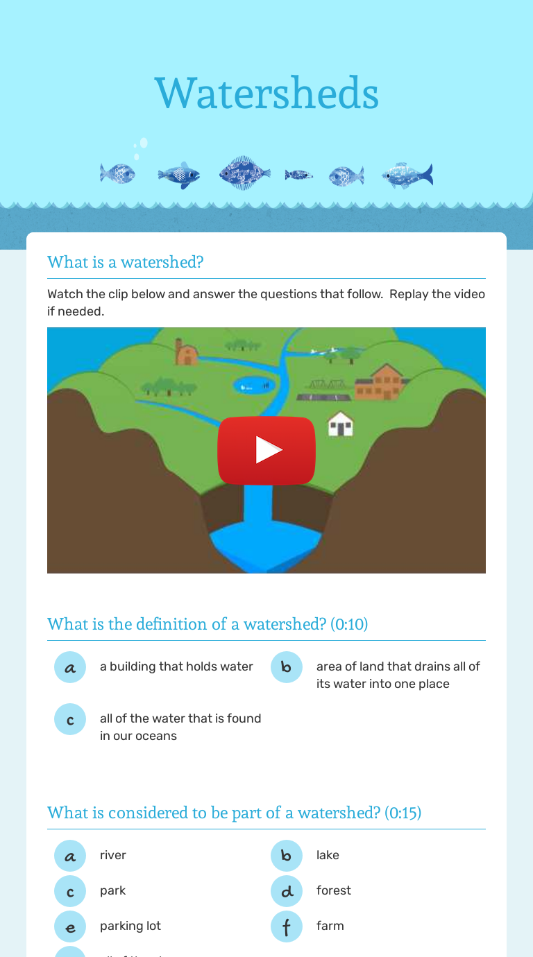 Watersheds | Interactive Worksheet By Heather Elliott | Wizer.me