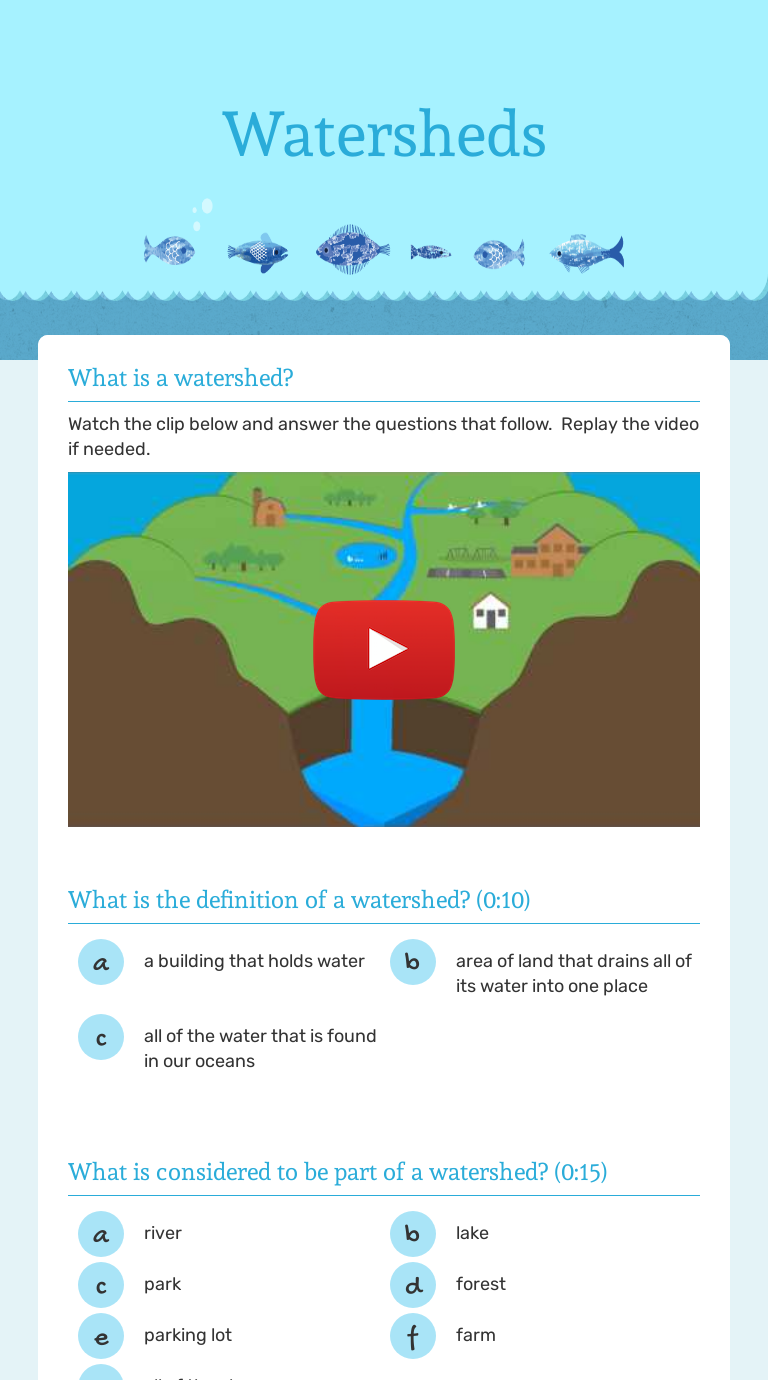 Watersheds Interactive Worksheet by Heather Elliott Wizer.me